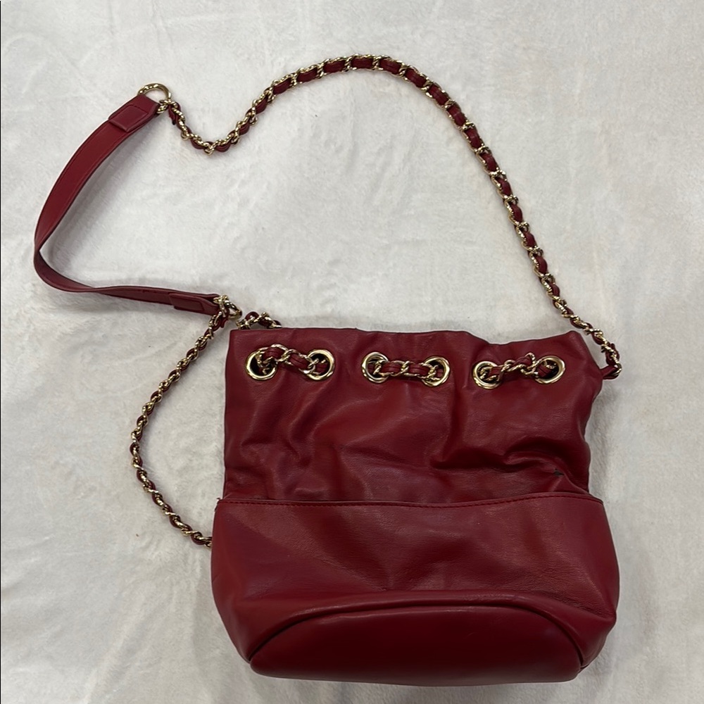 Forever 21 Red/Gold Leather Chain Shoulder Bag